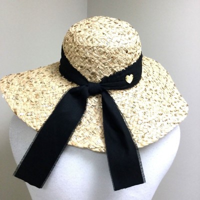 Betsey Johnson Natural Straw Sunhat Gold Sequin Black Band Floppy Wide Brim OS  eb-15031779